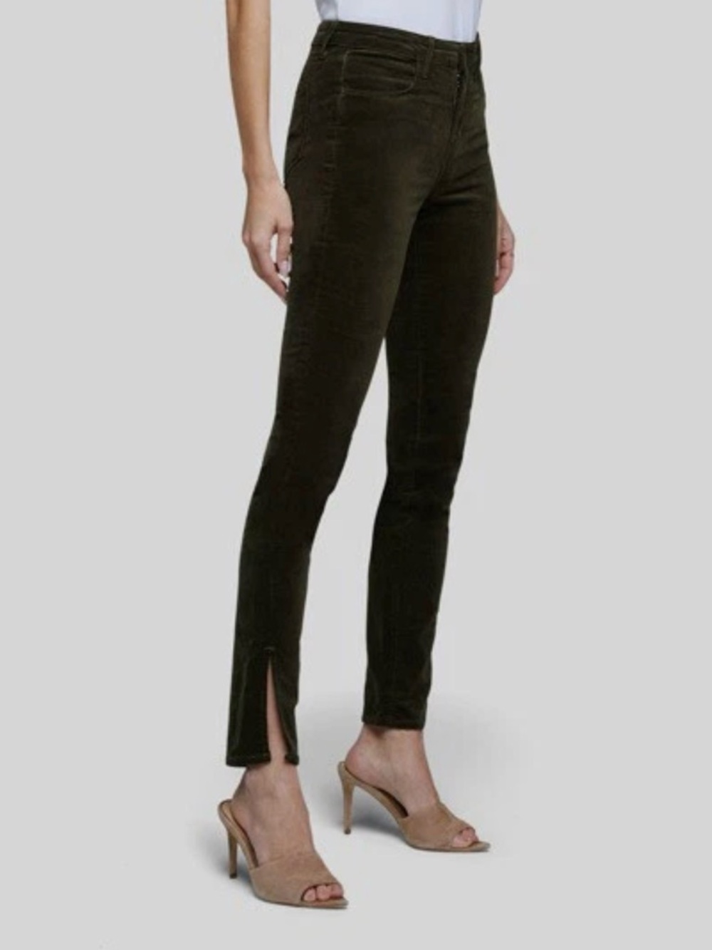L'agence Olive Green Josie Cropped Split-Hem Skinny Jeans Pants